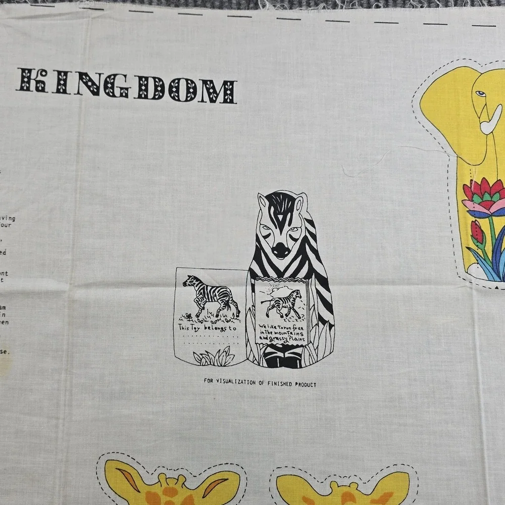 Vintage Springs Jungle Kingdom Cut Sew Fabric Panel Stuffed Animals Soft Books